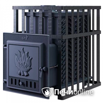 Дровяная банная печь Гефест ЗК в сетке-30 чугунная дверца закрытая сетка-каменка в Звенигороде